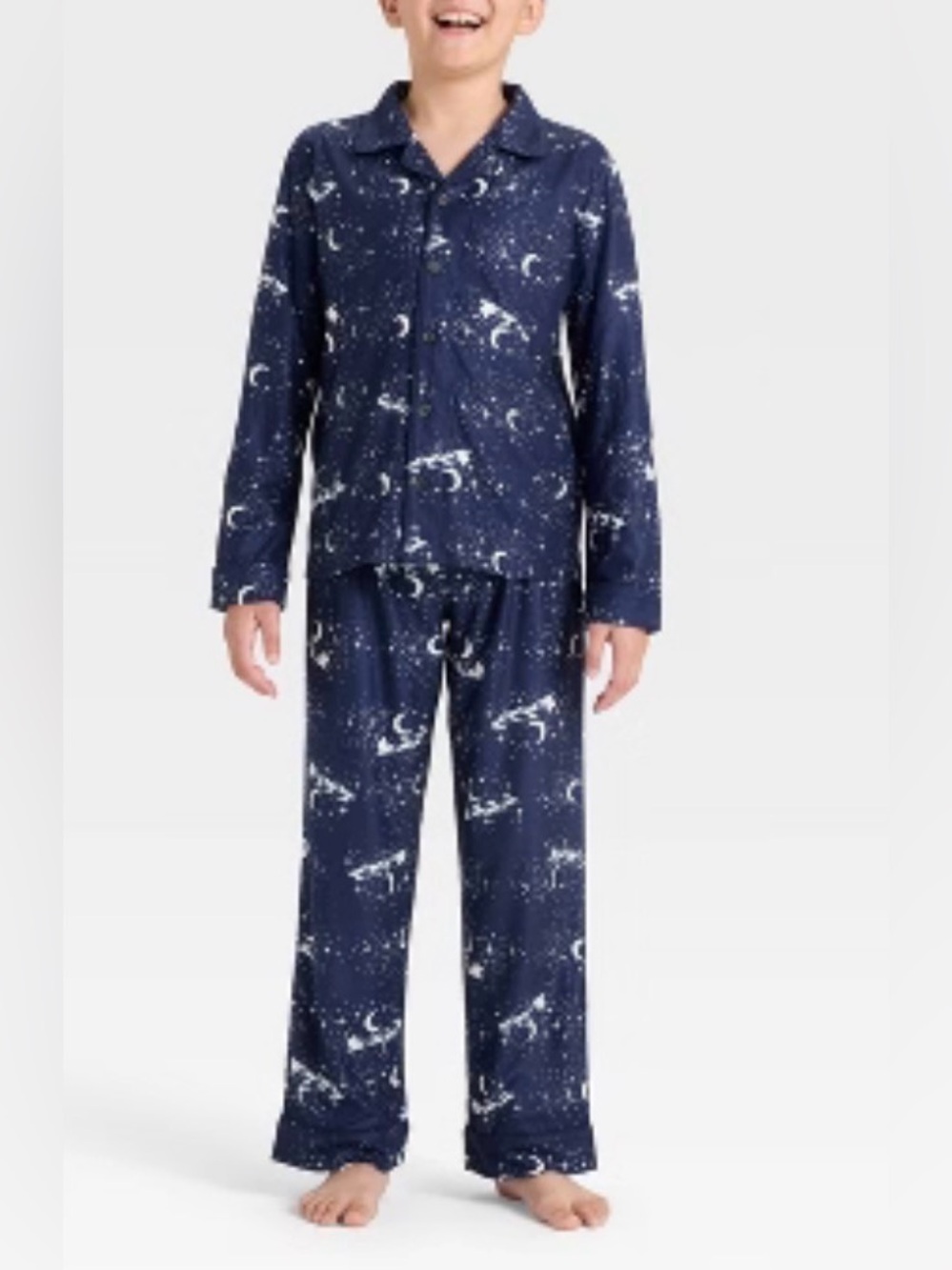 NEW Cat & Jack Christmas Holiday Santa Sleigh Pajama Set Navy Blue Unisex XS 4/5